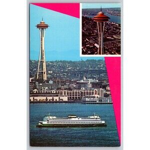 Postcard WA Seattle Space Needle Eye of the Needle Ferry Boat Unposted c1960s